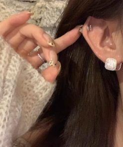 Korean-Style Fine Glitter Square Sugar Pearl Earrings for Women - Unique Double-Sided Ear Clips and Studs, Light Luxury Accessories