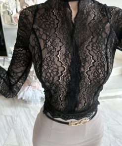 Korean-Style Halter Neck Lace Splicing Fitted Top for Young Ladies - Elegant Slim Sexy Shirt