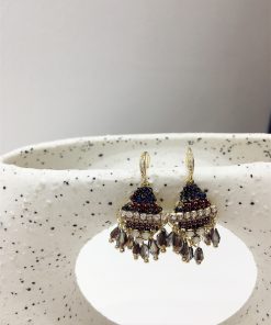 Korean Style Handmade Luxury Color-Blocked Rhinestone Geometric Hook Earrings for High-End Fashion Statement