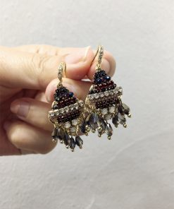 Korean Style Handmade Luxury Color-Blocked Rhinestone Geometric Hook Earrings for High-End Fashion Statement