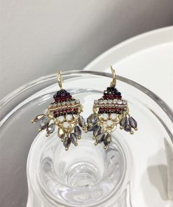 Korean Style Handmade Luxury Color-Blocked Rhinestone Geometric Hook Earrings for High-End Fashion Statement