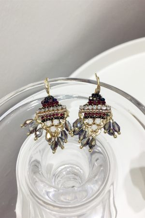 Korean Style Handmade Luxury Color-Blocked Rhinestone Geometric Hook Earrings for High-End Fashion Statement
