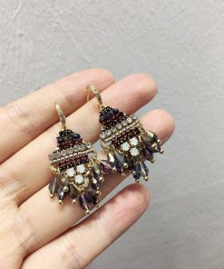 Korean Style Handmade Luxury Color-Blocked Rhinestone Geometric Hook Earrings for High-End Fashion Statement