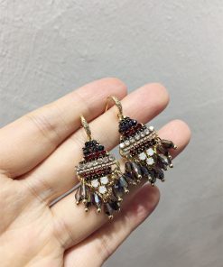Korean Style Handmade Luxury Color-Blocked Rhinestone Geometric Hook Earrings for High-End Fashion Statement