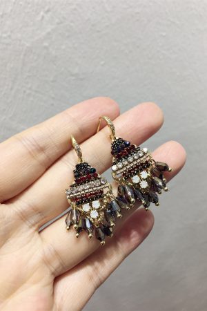 Korean Style Handmade Luxury Color-Blocked Rhinestone Geometric Hook Earrings for High-End Fashion Statement
