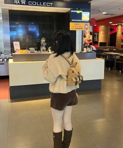 Korean Style Handmade Teddy Bear Mini Backpack - Versatile Suede Plush Double Shoulder Bag for Y2K Fashion