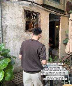 Korean Style Henry Collar Single-Breasted Knit Ice Silk Short Sleeve T-Shirt for Men - Casual 90s Inspired Top