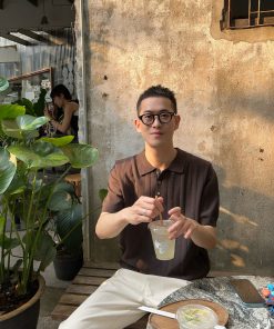 Korean Style Henry Collar Single-Breasted Knit Ice Silk Short Sleeve T-Shirt for Men - Casual 90s Inspired Top