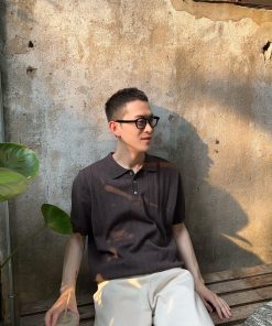 Korean Style Henry Collar Single-Breasted Knit Ice Silk Short Sleeve T-Shirt for Men - Casual 90s Inspired Top