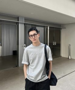 Korean Style High-End Cuffed Two-Way Striped Short Sleeve T-Shirt for Men - Casual Round Neck Top