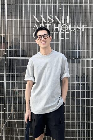 Korean Style High-End Cuffed Two-Way Striped Short Sleeve T-Shirt for Men - Casual Round Neck Top