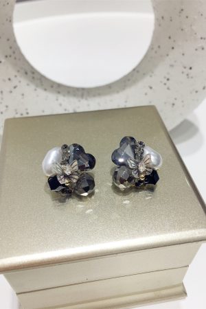 Korean Style High-End Diamond-Studded Heart-Shaped Butterfly Faux Pearl Earrings for Exquisite Fashion Accessories