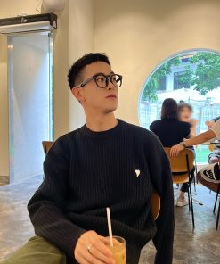 Korean Style High-End Loose Fit Small Heart Knitted Sweater for Men - Textured Autumn Winter Top