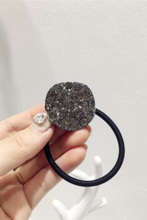 Korean-Style High-End Sparkling Luxury Full Diamond Metallic Round Hair Tie - Curved Uneven Design for Elegant Updos