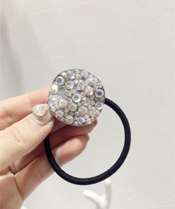 Korean-Style High-End Sparkling Luxury Full Diamond Metallic Round Hair Tie - Curved Uneven Design for Elegant Updos