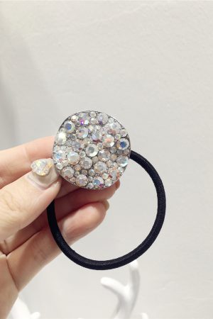 Korean-Style High-End Sparkling Luxury Full Diamond Metallic Round Hair Tie - Curved Uneven Design for Elegant Updos