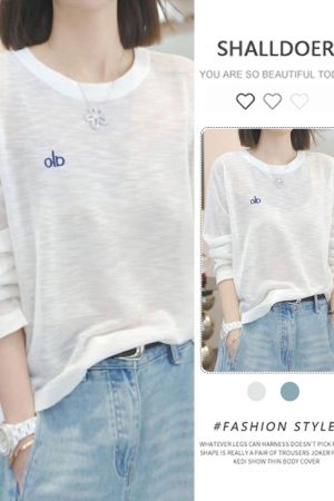 Korean Style High-End White Long Sleeve T-Shirt for Women, Lightweight Sun Protection Top for Summer 2025