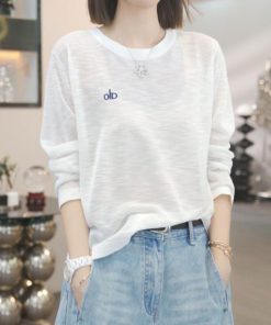 Korean Style High-End White Long Sleeve T-Shirt for Women, Lightweight Sun Protection Top for Summer 2025