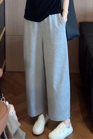 Korean Style High-Waisted Solid Color Casual Pants for Women - 2025 Summer Fashion, Youthful Slimming Fit