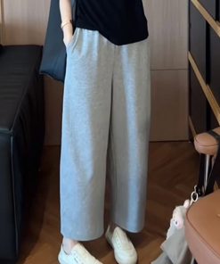 Korean Style High-Waisted Solid Color Casual Pants for Women - 2025 Summer Fashion, Youthful Slimming Fit