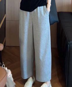 Korean Style High-Waisted Solid Color Casual Pants for Women - 2025 Summer Fashion, Youthful Slimming Fit