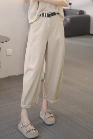 Korean-Style High-Waisted Solid Color Jeans for Women - Trendy Slimming Cropped Pants for Summer 2025 Fashion