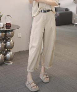 Korean-Style High-Waisted Solid Color Jeans for Women - Trendy Slimming Cropped Pants for Summer 2025 Fashion