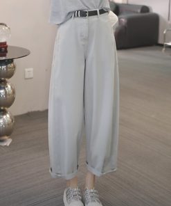 Korean-Style High-Waisted Solid Color Jeans for Women - Trendy Slimming Cropped Pants for Summer 2025 Fashion