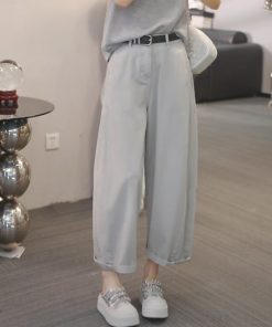Korean-Style High-Waisted Solid Color Jeans for Women - Trendy Slimming Cropped Pants for Summer 2025 Fashion