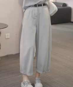 Korean-Style High-Waisted Solid Color Jeans for Women - Trendy Slimming Cropped Pants for Summer 2025 Fashion