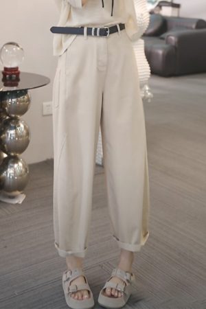 Korean-Style High-Waisted Solid Color Jeans for Women - Trendy Slimming Cropped Pants for Summer 2025 Fashion