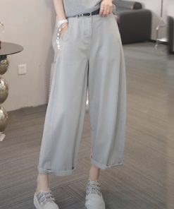 Korean-Style High-Waisted Solid Color Jeans for Women - Trendy Slimming Cropped Pants for Summer 2025 Fashion