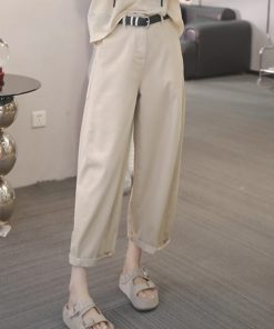 Korean-Style High-Waisted Solid Color Jeans for Women - Trendy Slimming Cropped Pants for Summer 2025 Fashion