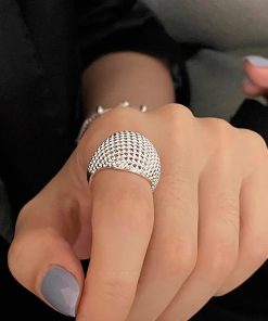 Korean-Style Hollow Mesh Large Ball Ring for Women - Cool Minimalist High-End Finger Accessory 2025