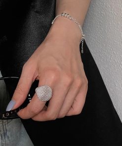 Korean-Style Hollow Mesh Large Ball Ring for Women - Cool Minimalist High-End Finger Accessory 2025