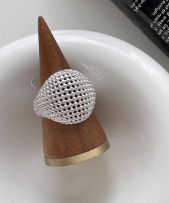 Korean-Style Hollow Mesh Large Ball Ring for Women - Cool Minimalist High-End Finger Accessory 2025