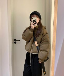 Korean Style Hooded White Duck Down Jacket for Women, Loose Fit, Versatile Short Winter Coat, Thick Cotton Outerwear for Petites