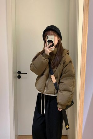 Korean Style Hooded White Duck Down Jacket for Women, Loose Fit, Versatile Short Winter Coat, Thick Cotton Outerwear for Petites