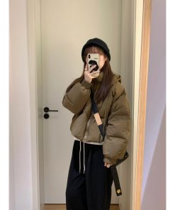 Korean Style Hooded White Duck Down Jacket for Women, Loose Fit, Versatile Short Winter Coat, Thick Cotton Outerwear for Petites