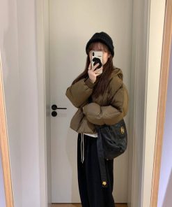 Korean Style Hooded White Duck Down Jacket for Women, Loose Fit, Versatile Short Winter Coat, Thick Cotton Outerwear for Petites