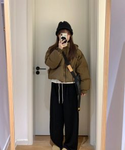 Korean Style Hooded White Duck Down Jacket for Women, Loose Fit, Versatile Short Winter Coat, Thick Cotton Outerwear for Petites