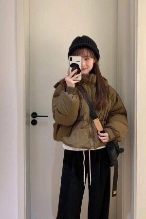 Korean Style Hooded White Duck Down Jacket for Women, Loose Fit, Versatile Short Winter Coat, Thick Cotton Outerwear for Petites