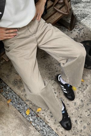 Korean Style Khaki Denim Pants for Men - Simple Casual Loose Straight Wide-Leg Trousers for Spring Fashion