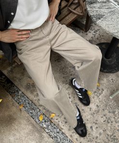 Korean Style Khaki Denim Pants for Men - Simple Casual Loose Straight Wide-Leg Trousers for Spring Fashion