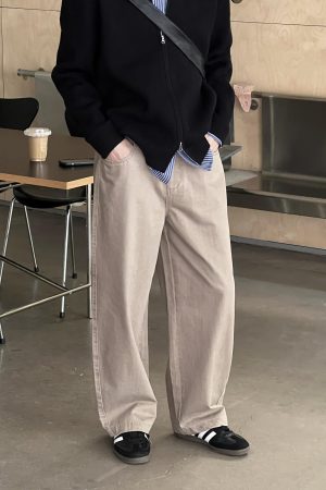 Korean Style Khaki Denim Pants for Men - Simple Casual Loose Straight Wide-Leg Trousers for Spring Fashion