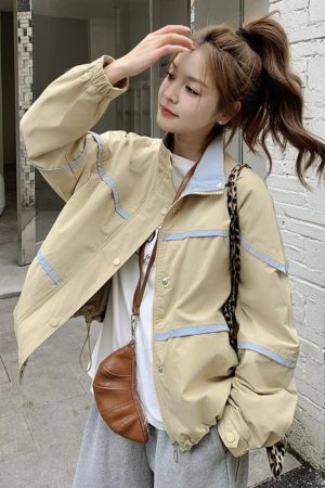 Korean Style Khaki Jacket for Women, Trendy Small-Sized Outerwear, Unique Design for 2025 Fashion