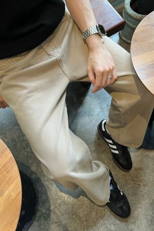 Korean Style Khaki Washed Soft Denim Pants for Men - Casual Loose Straight-Leg Trousers for Effortless Everyday Wear