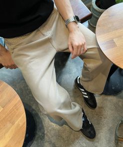 Korean Style Khaki Washed Soft Denim Pants for Men - Casual Loose Straight-Leg Trousers for Effortless Everyday Wear