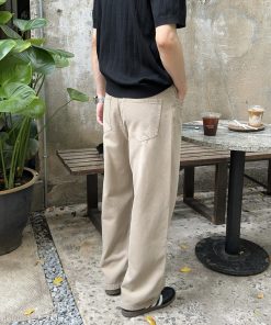 Korean Style Khaki Washed Soft Denim Pants for Men - Casual Loose Straight-Leg Trousers for Effortless Everyday Wear