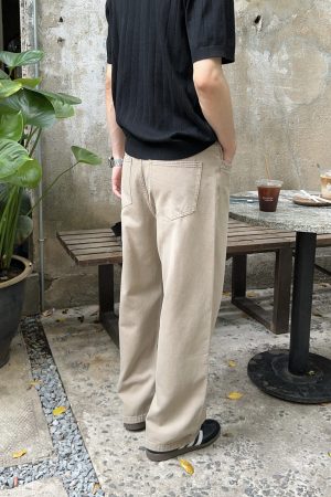 Korean Style Khaki Washed Soft Denim Pants for Men - Casual Loose Straight-Leg Trousers for Effortless Everyday Wear
